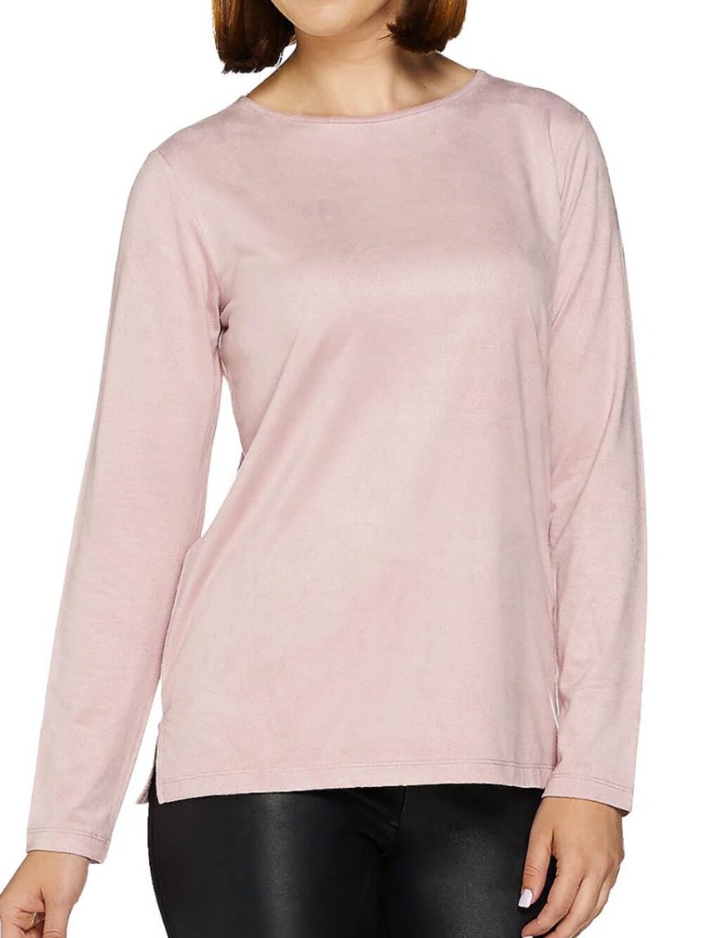 Joan Rivers Wardrobe Builders Faux Suede Round Neck Top  16755